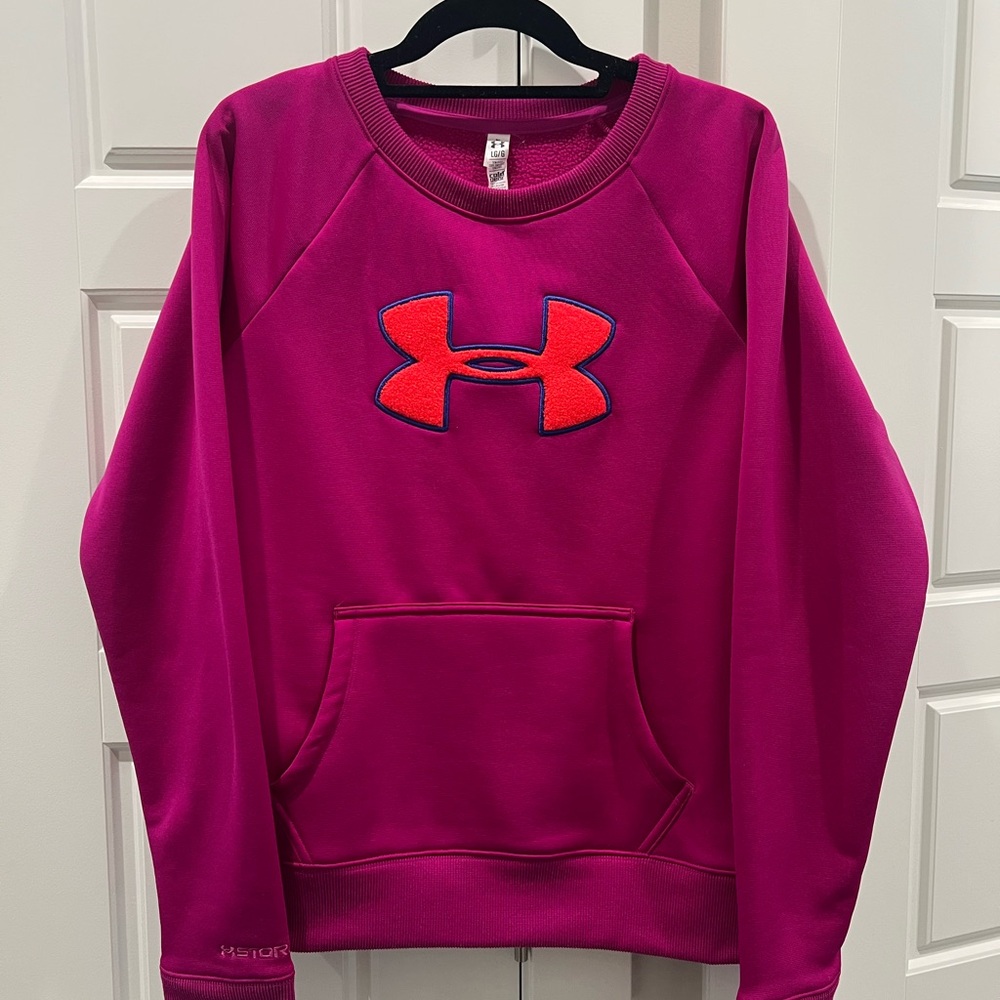 Under Armour Cold Gear Pink Sweatshirt with Vibrant Orange Logo